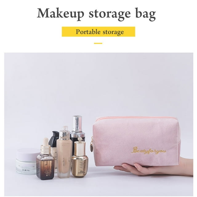 Xihbxyly Bolsa de Maquillaje de Franela, Almacenamiento Lujoso y Afelpado, Diseño Compacto y Portátil, Cierre de Cremallera Seguro, Organizador Versátil, Ideal para Viajar, Accesorio Elegante, Gran C