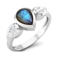 thumbnail image 2 of 1.25 Cts Bezel set Pear Labradorite 925 Sterling Silver Three Stone Women Mother's Day Gift Ring, 2 of 4