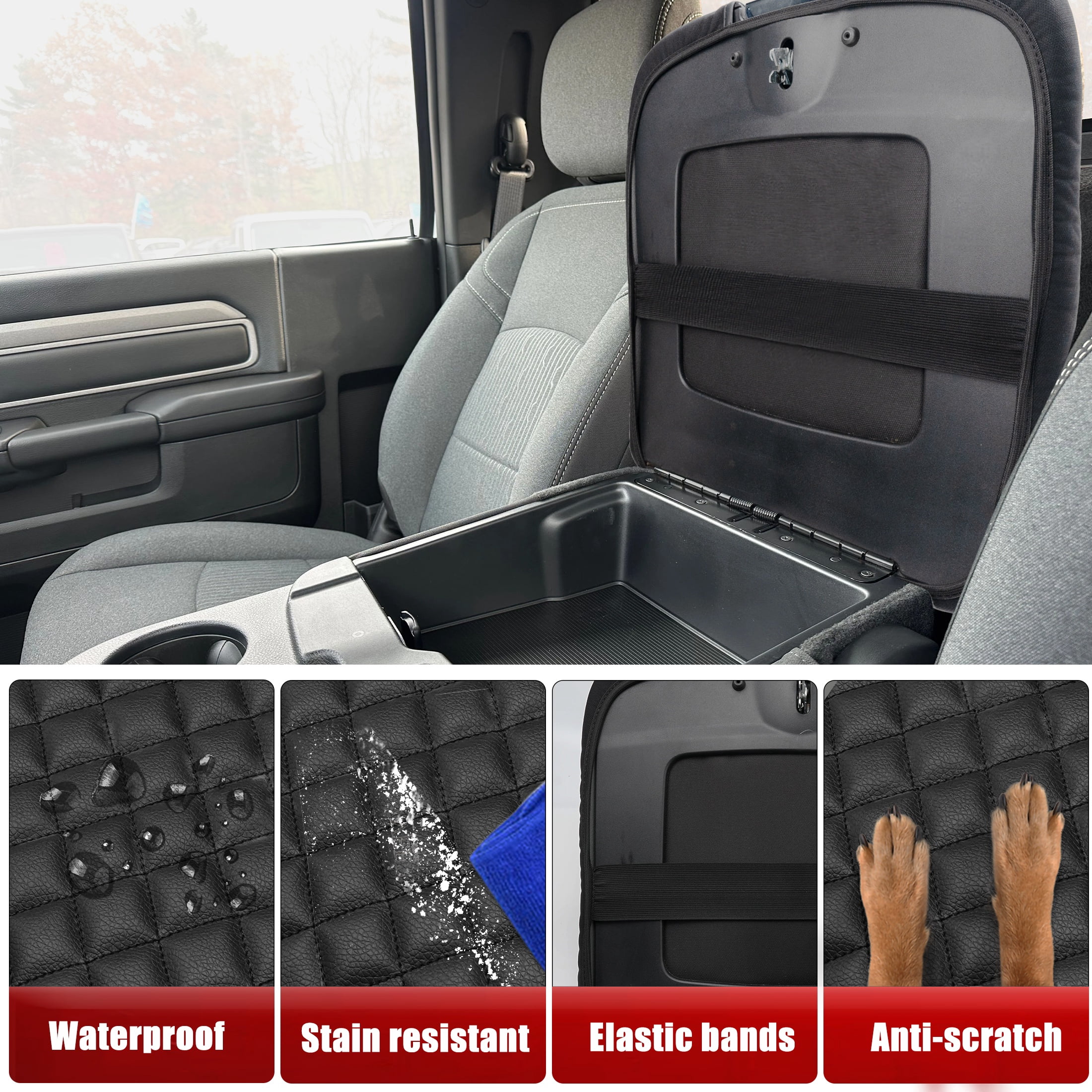 KBH Center Console Cover for Dodge Ram 1500 2013-2018, Ram 2500/3500/1500 Classic Model 2013-2025, Armrest Lid Leather Protective Cover(Black Checkered)