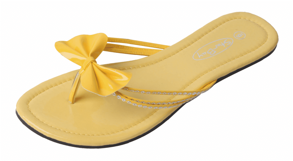 New Women's Yellow Bow Sandals Flats 