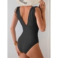 thumbnail image 3 of One Piece Swimsuit for Women Tummy Control Ruched Bathing Suit High Cut Swimwear V Neck Swim Suit (Black,M), 3 of 3