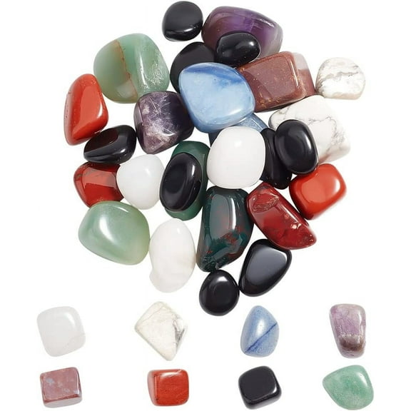 240G 8 Styles Natural Mixed Gemstone Beads No Hole Nuggets Tumbled Stone Chakra Healing Stones for 7 Chakras Balancing Crystal Therapy Meditation Reiki Vase Filler Gems 9~45x8~25x4~20mm 30g/style