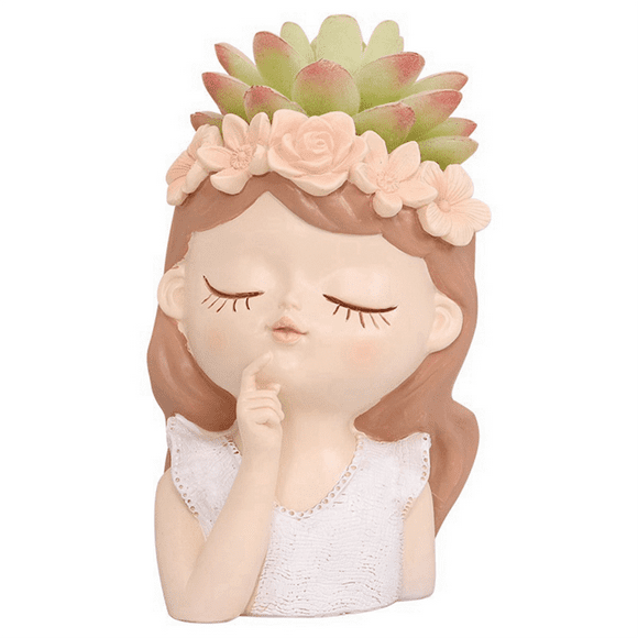 Cute Succulent Plant Pot with Drainage Hole Girl Face Planter Pot Big Resin Lady Head Planter Tall Flower Vases