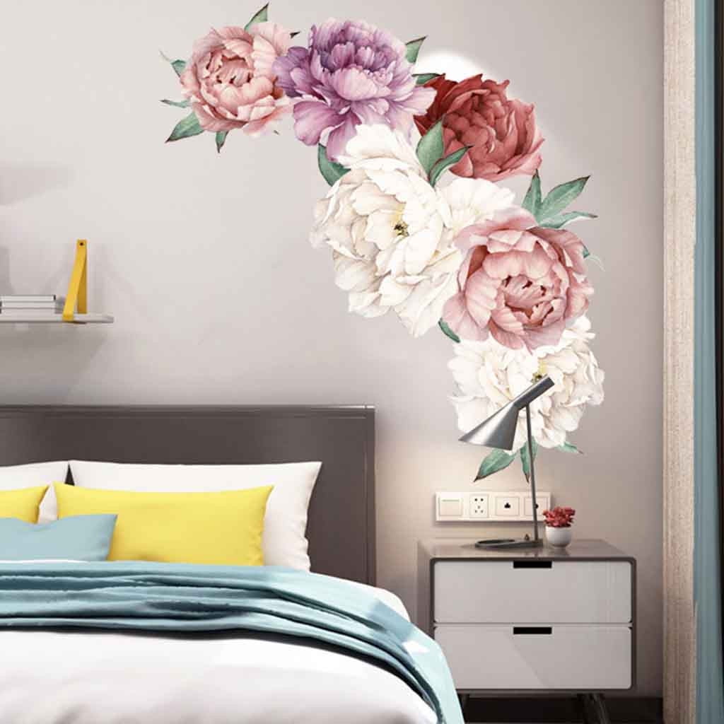 Removable Flowers Wall Sticker Peony Rose Wall Decals Peony Floral Blossom Art Murals for Girls Room Living Room Wedding Party Decoration -12 Watercolor Peonies Wall Posters for Girls Bedroom 