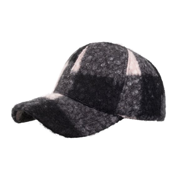 Jamicy Fuzzy Baseball Cap Warm Fleece Flat-Top Hat for Autumn and Winter, Plaid Pattern Stylish Streetwear Caps for Men Women