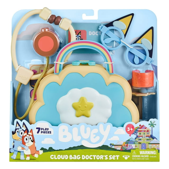 Bluey Cloud Bag Doctor's Set, Doctor Check Up Set, Toy Doctor's Playset con 7 Play Pieces