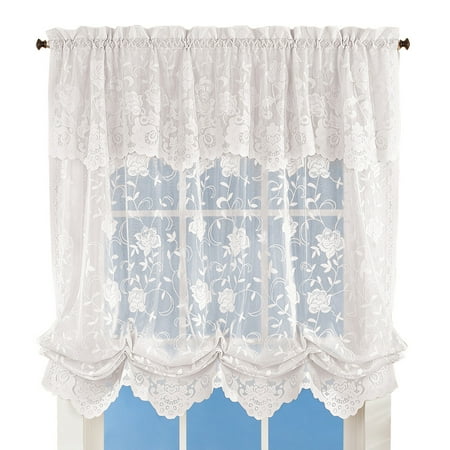 Fl Sheer Lace Tie Up Balloon Shade Window Curtain With Scalloped Fl Sheer Lace Tie Up Balloon Shade Window Curtain With Scalloped Edges And Rod Pocket Top For Easy Hanging White Com