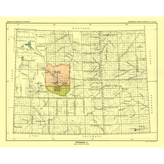 Historic State Map - Wyoming - Hoen 1896 - 28.90 x 23 - Vintage Wall Art
