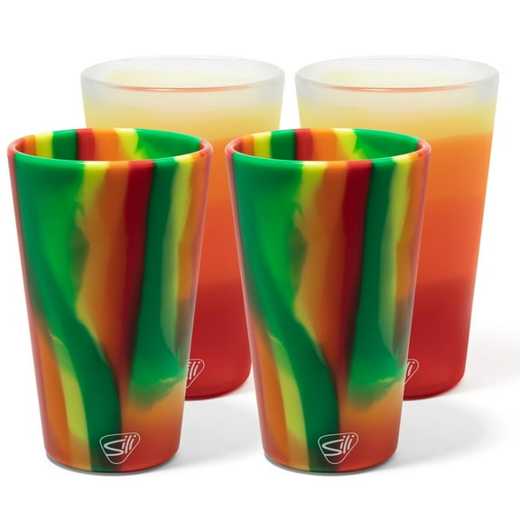 Silipint: Pint Glasses 16oz: 4 Pack - 2 Marigold & 2 Habiscus - Silicone Unbreakable Cups, Hot & Cold Drinks, Dishwasher-Microwave-Freezer-Oven Safe
