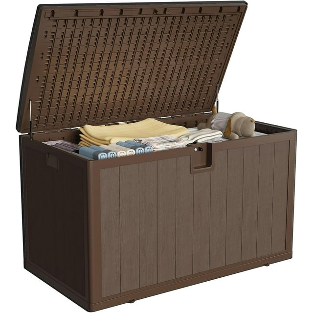 Fulvari 130 Gallon Outdoor Storage Box, Lockable Storage Bin, Lockable Resin Deck Box Indoor and Outdoor Use, Waterproof Patio Deck Storage Box For Package Delivery, Furniture Cushions