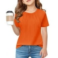 thumbnail image 4 of Girls Short Sleeve T Shirts V Neck Summer Casual Tops Unisex Child Cotton Plain Basic Tshirts (13 Years, Orange), 4 of 5