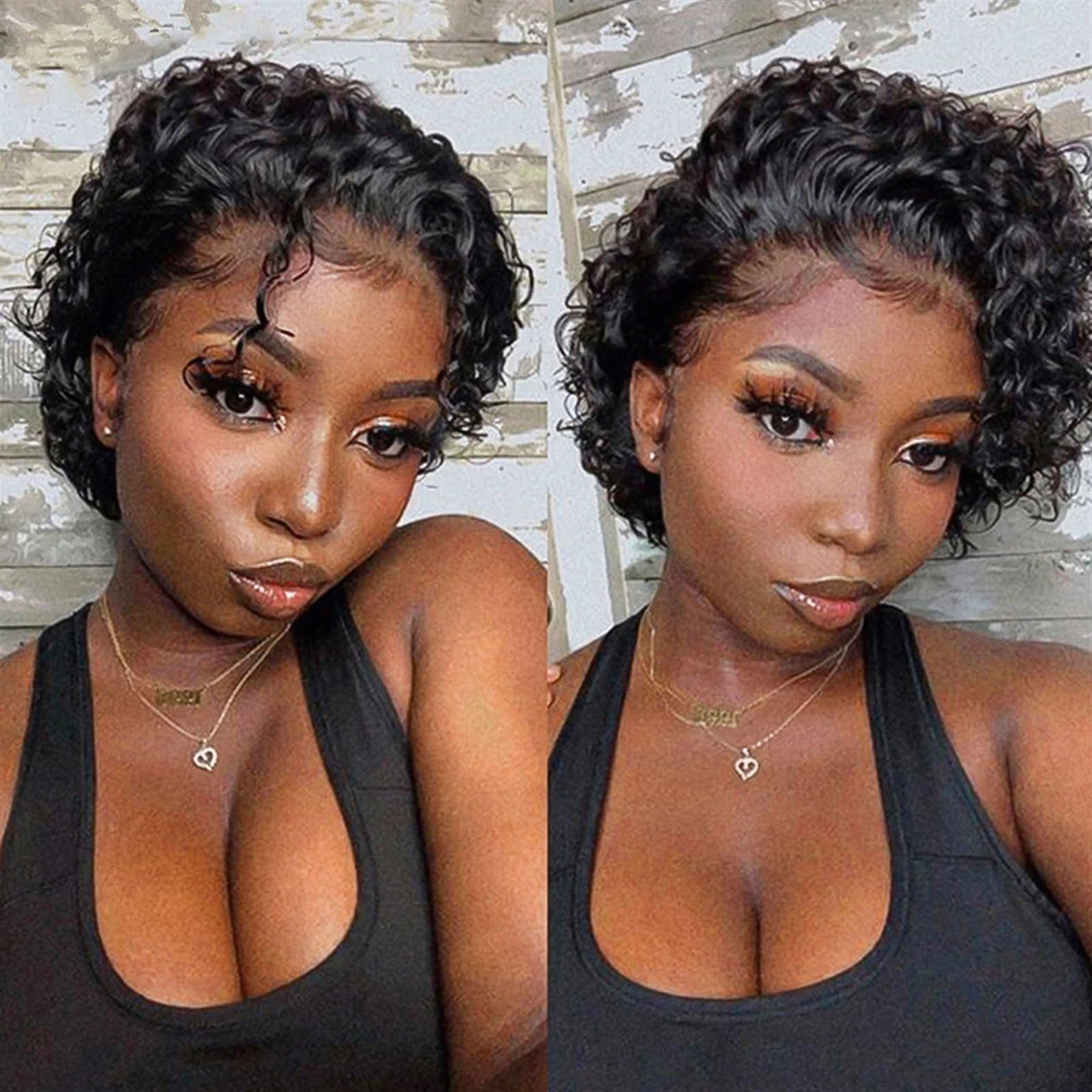 Pixie Cut Wig 13×1 Curly Human Hair Lace Wigs for Women Short Bob Water Wave Transparent Lace Wig Brazilian Remy Hair Pre Plucked with Baby Hair