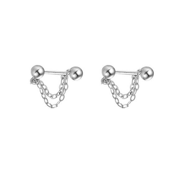 Tassel Chain Catilage Stud Earrings Sterling Silver 925 18G Ball Tragus Earrings Hoops for Women