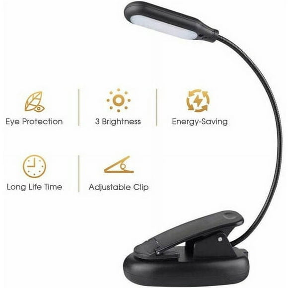 Lámpara de lectura recargable, luz LED con clip para leer libros en la cama, 3 colores, 3 niveles de brillo, hasta 60 horas de lectura para el cuidado de los ojos, blanco cálido, perfecta para niños,