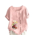 thumbnail image 1 of Pisexur Hauts Surdimensionnés en Coton pour Femmes, Col Rond, Imprimé Floral, Hauts en Lin pour Femmes, Manches Courtes, T-Shirts en Mélange de Coton, 1 of 5