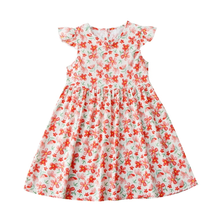 Spazoro Kids Girls Dresses, Floral Print Fashion Round Neck Short Sleeve  Princess Dress for Child Girls Red Size 3 T - Walmart.com