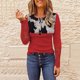 thumbnail image 5 of Mujeres Casual Impresión Botones Manga larga Encaje Empalme Blusa delgada Camiseta Tops Fridja  fksj2088, 5 of 7