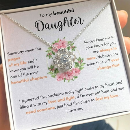 To My Beautiful Daughter, Love Knot Necklace Mom, necklace For Wife, Mother's Day, White Love Knot Necklace