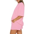 thumbnail image 4 of Hanerdun Women Solid Pajamas Set Female 2PCS Short Sleeve Sleepwear Nightwear Pink L, 4 of 5