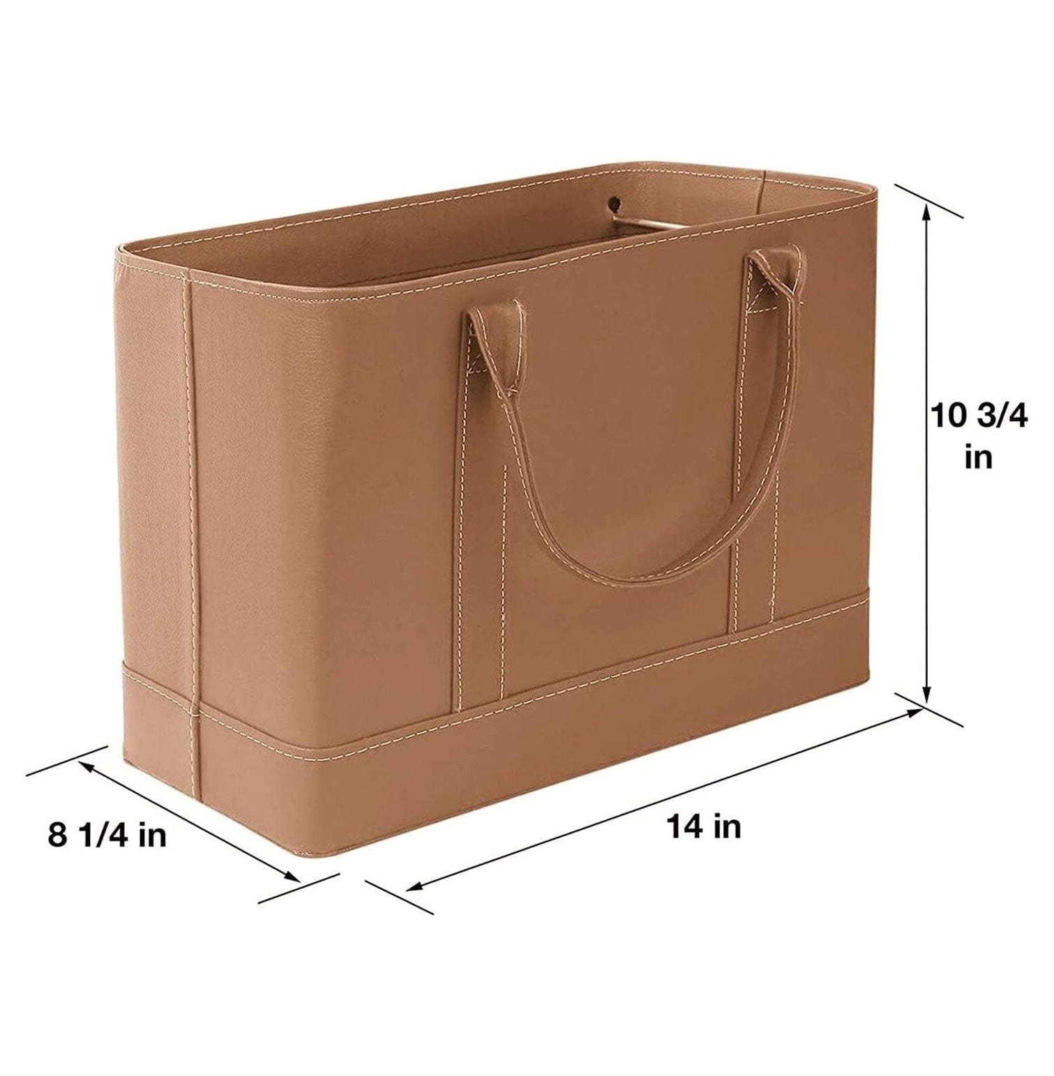 File Organizer Tote Bag - Portable Document Holder for Work, School, Home - Letter Size File Box with Handle - Brown Vegan Leather