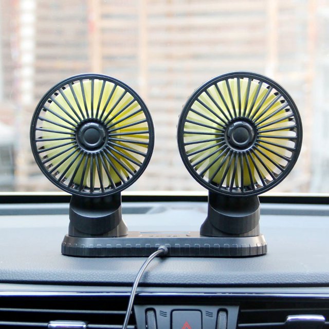 Mini ventilador de refrigeración de coche de doble cabezal, aire acondicionado automático recargable portátil