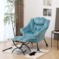 thumbnail image 1 of Contemporary mint green velvet lounge chair con ottoman y steel frame, featuring side pocket, 1 of 7