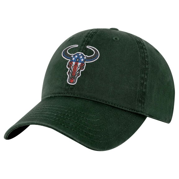 American Flag Bull Head Hat - Patriotic Rodeo Baseball Cap - Cowboy Embroidered Dad Hat (AlpineGreen)