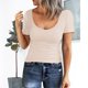 thumbnail image 2 of Gibobby Playera de Manga Corta Casual Suave Camisa de punto ajustada de manga corta con cuello redondo para mujer, camisetas ajustadas básicas, camisetas de ve(Caqui,M), 2 of 4