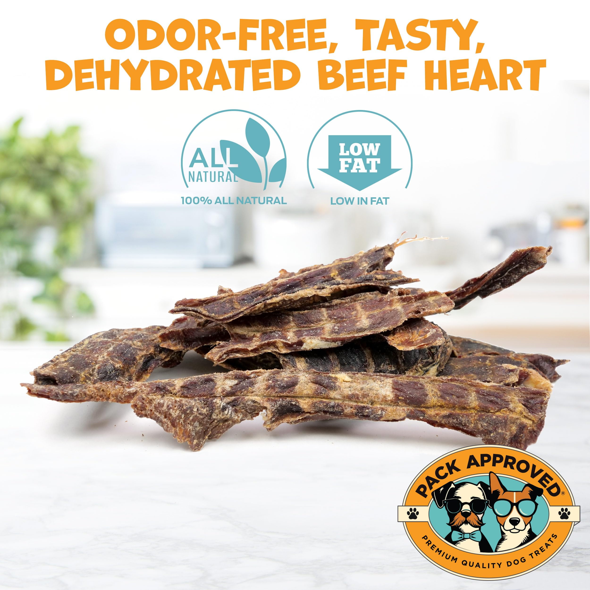 Pack Approved Beef Heart for Dogs - Dehydrated Beef Jerky Dog Treats - Single Ingredient Treat for Training or Reward - 100% Natural Treats - 3.5oz
