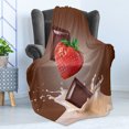 thumbnail image 4 of Fruit Soft Flannel Fleece Throw Blanket, Strawberries Chocolate and Milk Design Drink Ingredients on Brown Ombre Background, Cozy Plush for Indoor and Outdoor Use, 70" x 90", Multicolor, by Ambesonne, 4 of 5