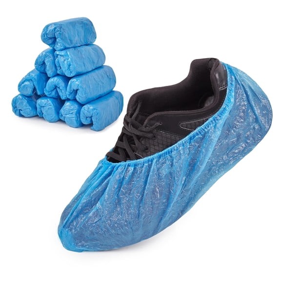 100 Pairs Disposable Shoe Covers with Elastic Band, Waterproof Blue Foot Protectors for Indoor and Outdoor Use