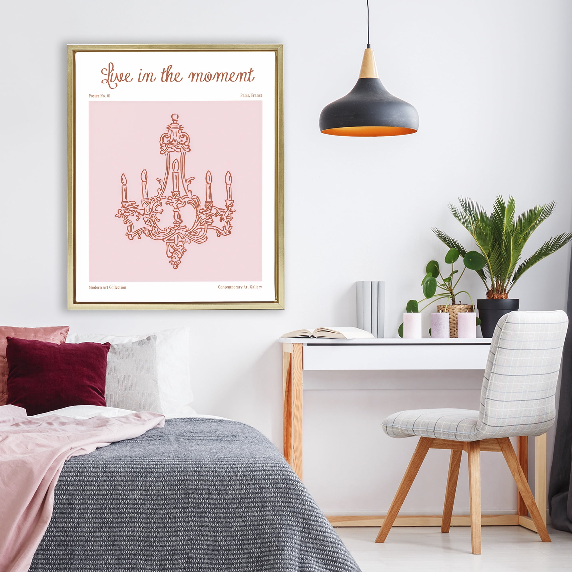 Stupell Industries Live In The Moment Chandelier Gold Framed Floater Canvas Wall Art, design by The Prints Vibe