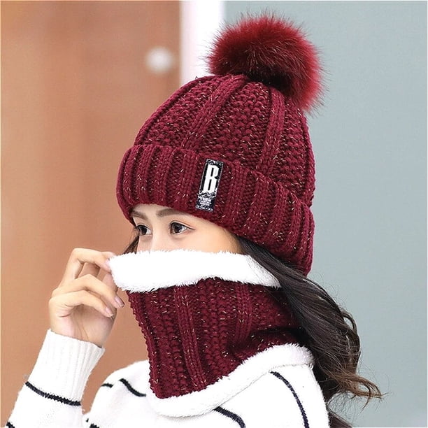 2@#Men Women Warm Knitted Winter Hat Fashion Solid Beanie Hat Unisex Cap Keep Warm Winter Snowmobile Hat Casual BeaniesBeige set He Qiyong unisex