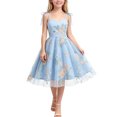 thumbnail image 2 of Girls Mesh Princess Dresses Trendy Embroidery Flower Lace Bow Spaghetti Gown for Pageant Wedding Birthday Party Graduation Dance Prom Blue 10-11 Years, 2 of 6