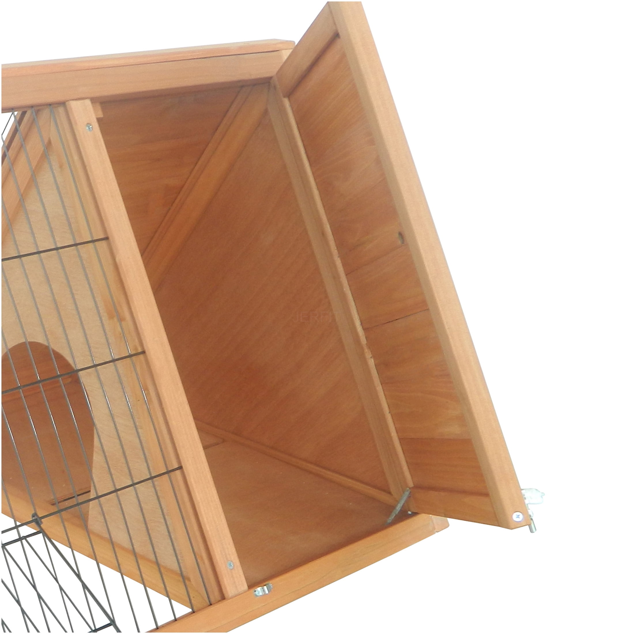 JERFIT 46" Outdoor Rabbit Hutch with Run, A-Frame Wooden Bunny Cage with Ventilated Wire, Weather-Resistant Small Animal House, Yellow