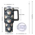 thumbnail image 2 of 40oz Pioneer Flower Floral Print Pattern Insulated Tumbler with Handle, BPA-Free Leak Proof Lid and Straws, Double Wall Vacuum, Hot 12h/Cold 34h, 2 of 6