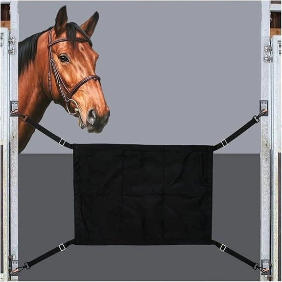 HardwareBreathable Mesh Protector, Portable Aisle Fence | Wind Shield Oxford Cloth Construction, Weather Durable Safety Strap System Equine Training Stable Gate (Black)