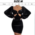 thumbnail image 2 of Minivestido sexy para mujer, con corte en la parte delantera, fruncido, cuello en V profundo, manga larga, para fiesta, 2 of 6