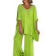 thumbnail image 2 of Women's 2 Piece Summer Set - Tie Waist V-Neck Cap Sleeve Top & Wide Leg Pants, Breathable Outfit, 2 of 7