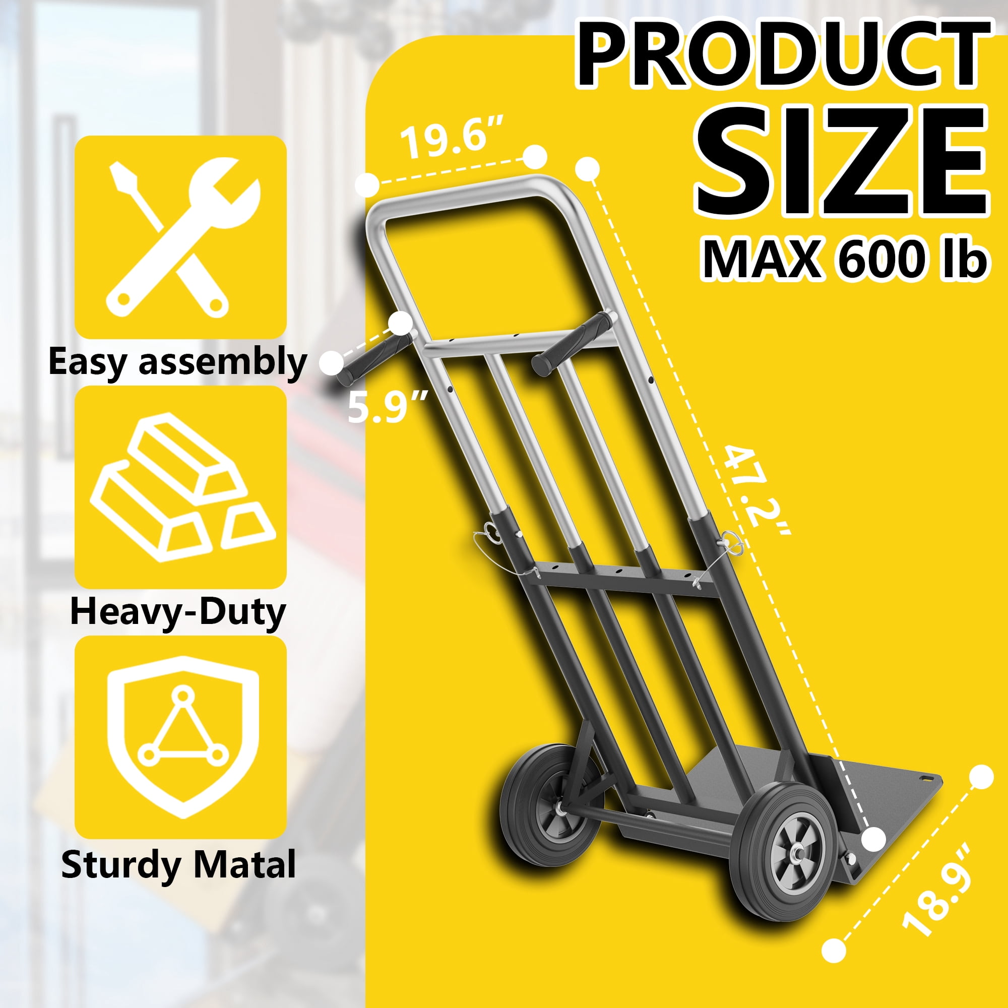 HOHYN Folding Hand Truck Dolly - 600 LB Load Rating, Heavy-Duty Wheels and Compact Design for Moving Heavy Loads in Offices,Warehouses , Shopping, and Homes