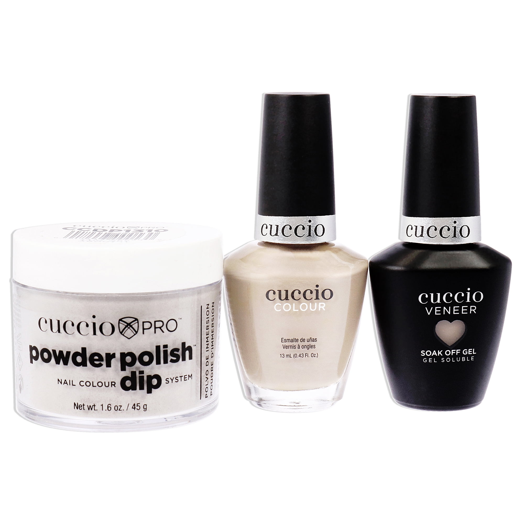 Match Makers Plus Dip - Pug-Get About It by Cuccio Colour for Women - 3 Pc 1.6oz Pro Powder Polish Dip System, 0.44oz Veneer Soak Off Gel, 0.43oz Colour Nail Polish
