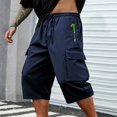 thumbnail image 2 of Venzia Men Drawstring Elastic Waist Cargo Capri Shorts Zipper Pocket Sport Shorts, 2 of 4
