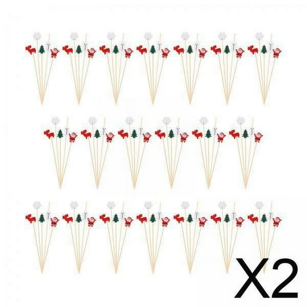 Palillos de cóctel,Palillos de madera para cócteles navideños Palillos para frutas,Aperitivos Frutas Palillos de bambú Decorativos,Decoraciones de comida para fiestas navideñas Palillos de
