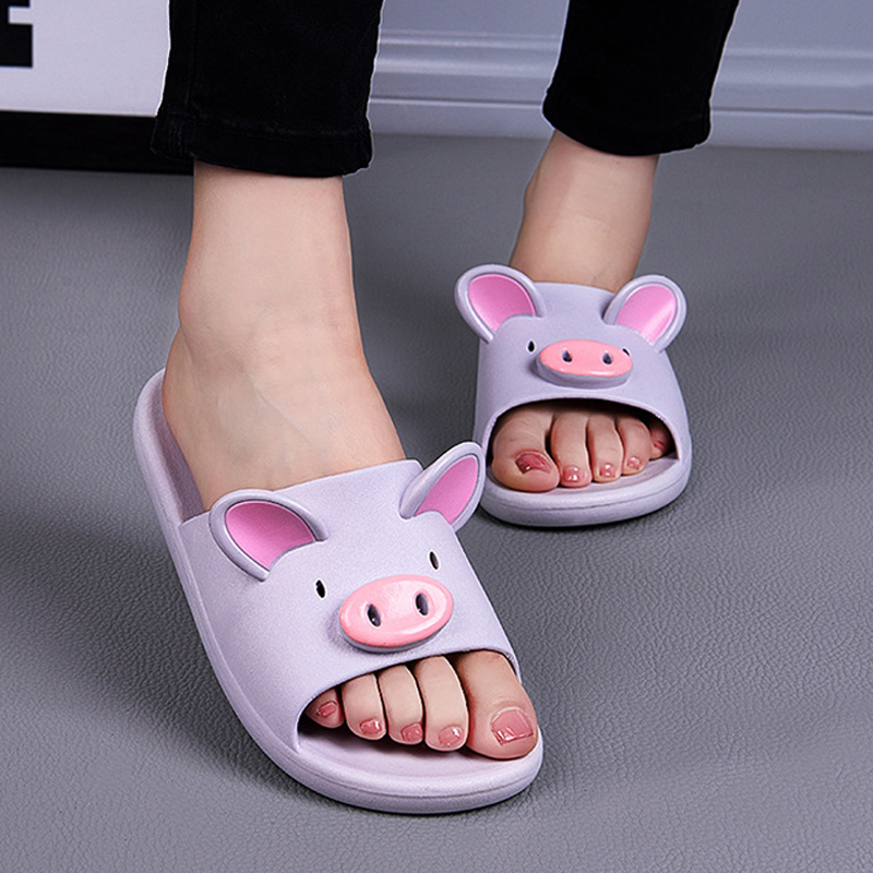Floepx Cartoon Pig Slippers Couples Flat Sandals Home Bathroom Outside  Beach Flip Flops for Summer - Walmart.com