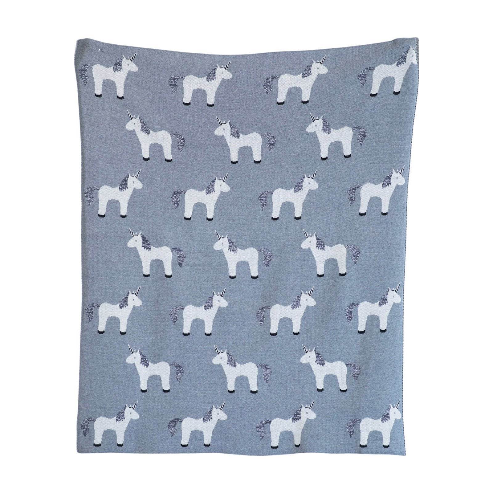 3R Studios Grey Cotton Knit Unicorn Blanket