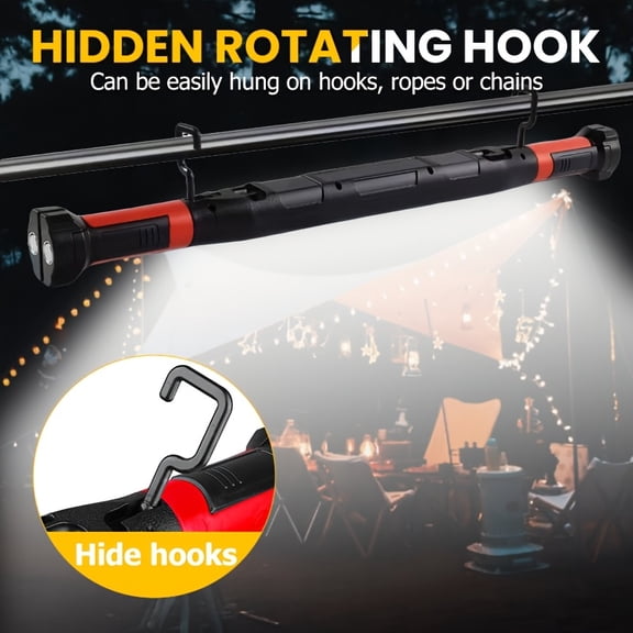 Rechargeable Magnetic Work Light | Cordless USB Powered, 3000LM Portable Wireless LED Work Light Bar with Hook and Clip, Suitable for Camping, Garage, Emergency Situations, Car Maintenance