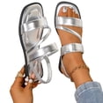 thumbnail image 4 of YgkuHd Women's Casual Flat Sandals Crisscross Straps Sleek Ankle Wrap Design Adjustable Buckle Soft Faux Leather Silver,8.5, 4 of 9
