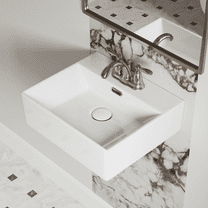 Los Flexi 16" x 14" Wall Mounted Bathroom Sink with 3 Pre-Drilled 4-Inch Faucet Holes, White Rectangular Ceramic Sink with Overflow for Small Bathrooms