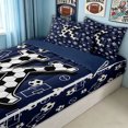 thumbnail image 3 of meiyoeat Soccer Letter K Zipper Comforter Set with Fitted Sheet and 2 Pillowcases for Boys, Sports Football Zipper Bedding Set, Navy Blue, Blue Reversible, 3pcs, 3 of 6