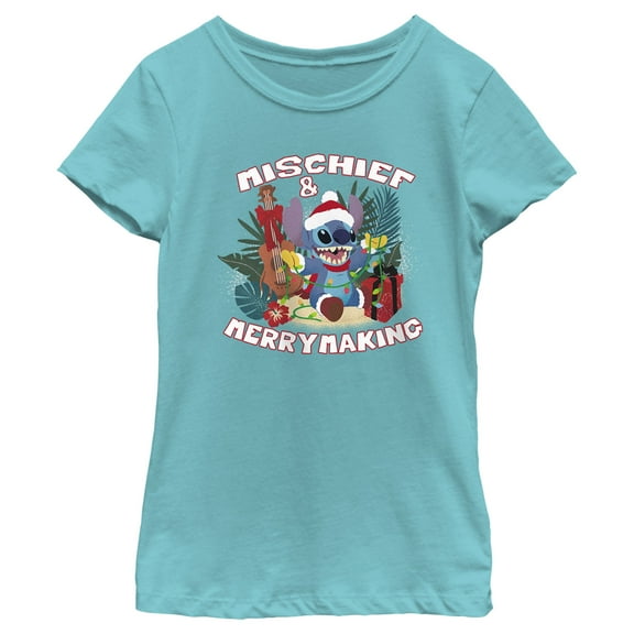 Girl's Lilo & Stitch Mischief and Merrymaking  Graphic Tee Tahiti Blue X Small